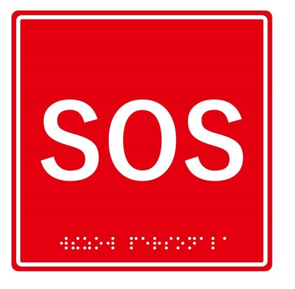 Табличка тактильная с пиктограммой "SOS" (150x150мм) красный фон MP-010R1