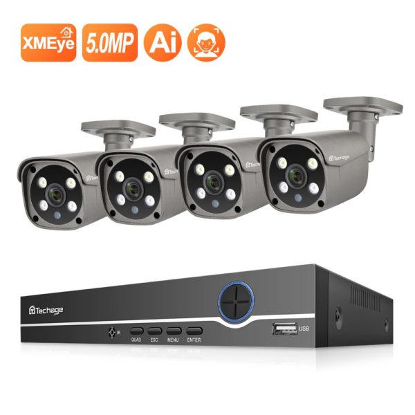 Готовый комплект видеонаблюдения Techage- 5МП, с двусторонней аудиосвязью.
